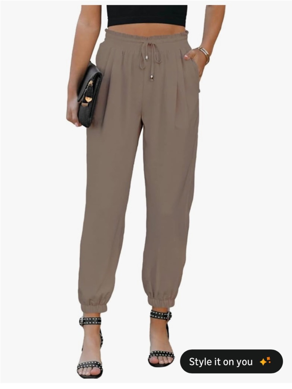 High-Rise Drawstring Joggers in Taupe